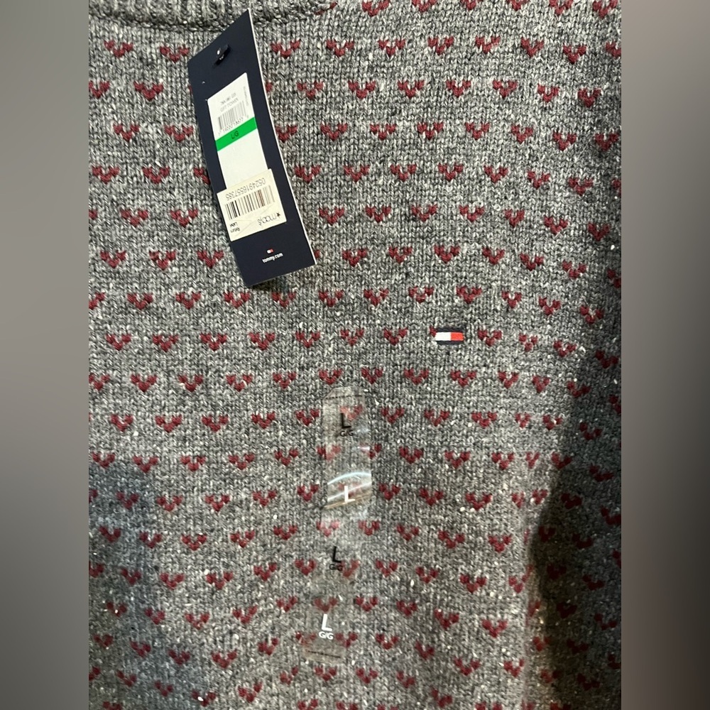 Tommy Hilfiger Gray and Red Patterned Sweater NWT - image 4